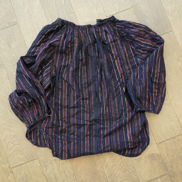 Apiece Apart Isla Blouse Womens Size 0 Rainbow Metallic Stripes Balloon Sleeve‎ - Picture 2 of 9